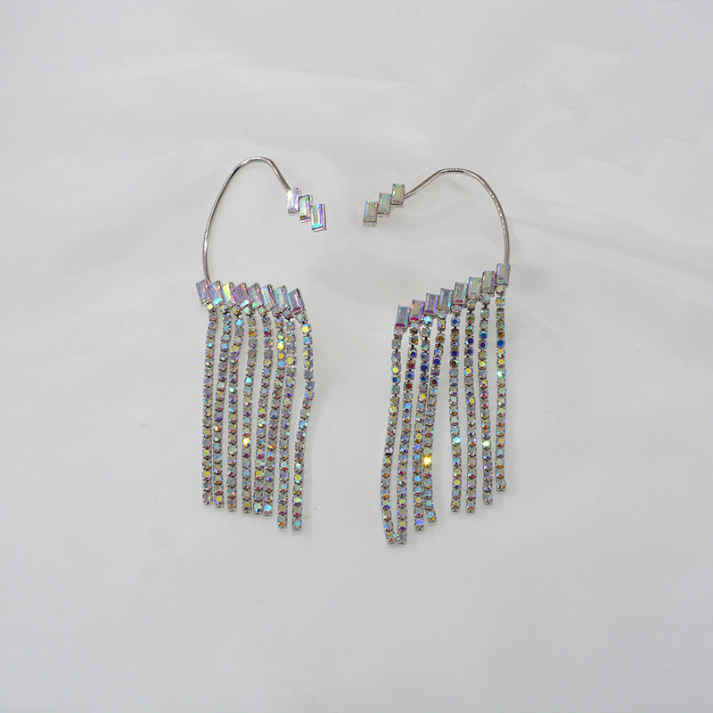 rhinestone tassel drop earrings